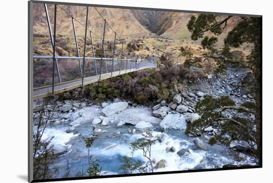 A Long Suspension Bridge over a River on the Fox Glacier Track, Wanaka, South Island, New Zealand-Paul Dymond-Mounted Photographic Print