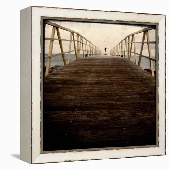 A Long Wooden Walkway at the Sea with a Figure Standing in the Distance-Luis Beltran-Framed Premier Image Canvas