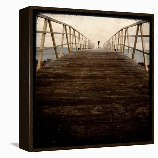 A Long Wooden Walkway at the Sea with a Figure Standing in the Distance-Luis Beltran-Framed Premier Image Canvas