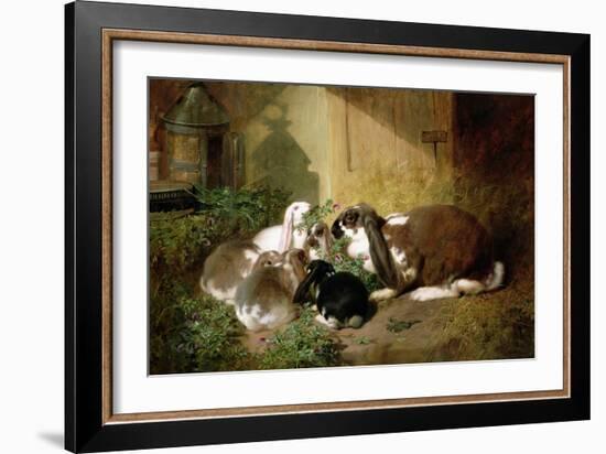 A Lop-Eared Doe Rabbit with Her Young-John Frederick Herring I-Framed Giclee Print