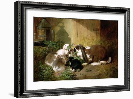 A Lop-Eared Doe Rabbit with Her Young-John Frederick Herring I-Framed Giclee Print