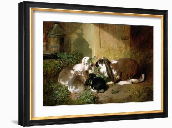 A Lop-Eared Doe Rabbit with Her Young-John Frederick Herring I-Framed Giclee Print