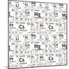 A Lot of Chemical Elements from Periodic Table, Black and White Seamless Pattern-Evgenii Bobrov-Mounted Art Print