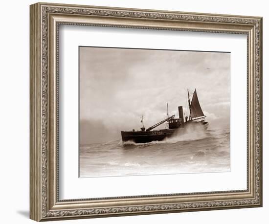 A Lowestoft Herring Boat Ploughing Through a Moderate Swell in the North Sea, 1935-null-Framed Photographic Print