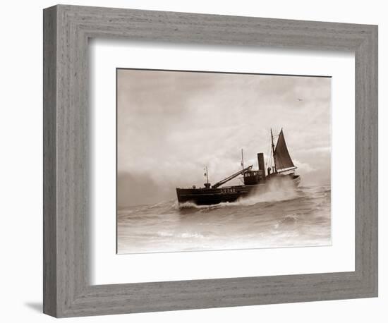 A Lowestoft Herring Boat Ploughing Through a Moderate Swell in the North Sea, 1935-null-Framed Photographic Print