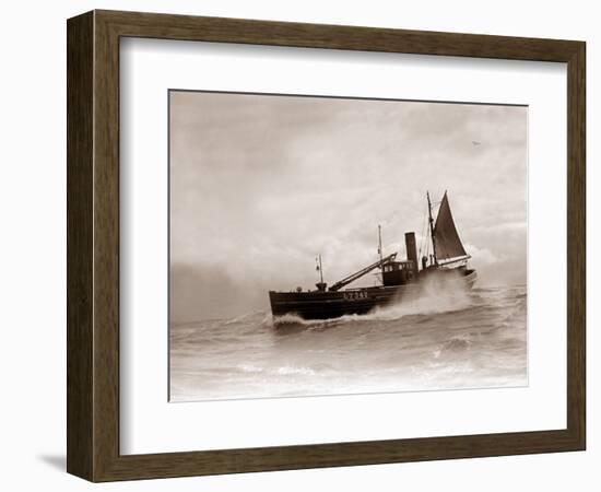 A Lowestoft Herring Boat Ploughing Through a Moderate Swell in the North Sea, 1935-null-Framed Photographic Print