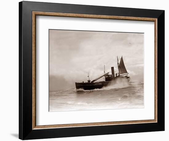 A Lowestoft Herring Boat Ploughing Through a Moderate Swell in the North Sea, 1935-null-Framed Photographic Print