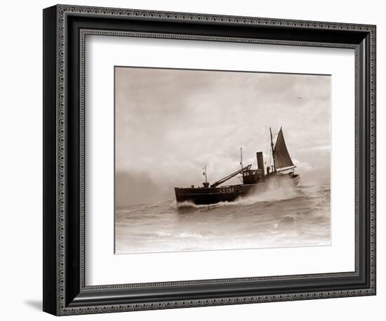 A Lowestoft Herring Boat Ploughing Through a Moderate Swell in the North Sea, 1935-null-Framed Photographic Print