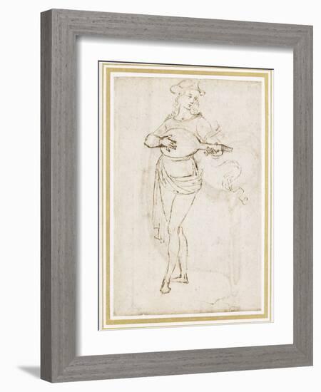 A Lute Player (Pen and Dark Brown Ink over Black Chalk on Off-White Paper)-Pietro Perugino-Framed Giclee Print