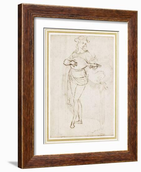 A Lute Player (Pen and Dark Brown Ink over Black Chalk on Off-White Paper)-Pietro Perugino-Framed Giclee Print