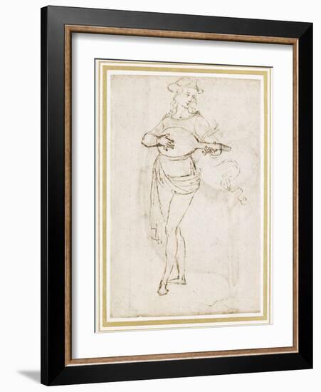 A Lute Player (Pen and Dark Brown Ink over Black Chalk on Off-White Paper)-Pietro Perugino-Framed Giclee Print