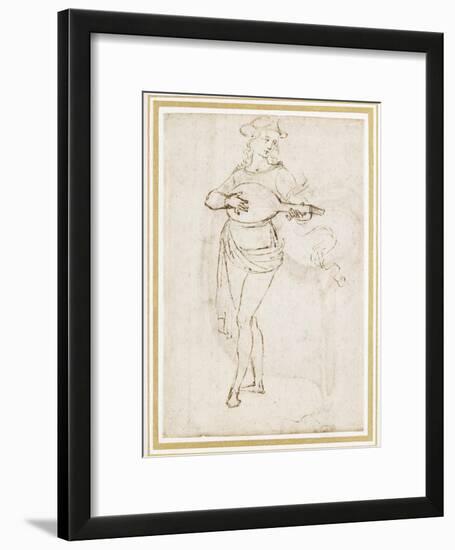 A Lute Player (Pen and Dark Brown Ink over Black Chalk on Off-White Paper)-Pietro Perugino-Framed Giclee Print