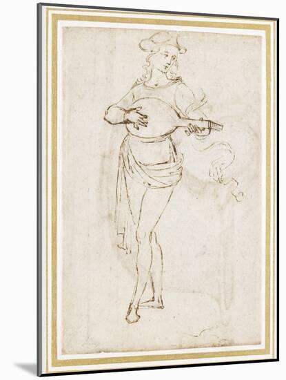 A Lute Player (Pen and Dark Brown Ink over Black Chalk on Off-White Paper)-Pietro Perugino-Mounted Giclee Print