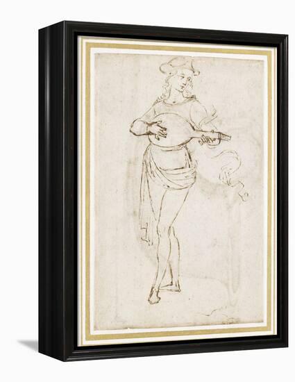 A Lute Player (Pen and Dark Brown Ink over Black Chalk on Off-White Paper)-Pietro Perugino-Framed Premier Image Canvas