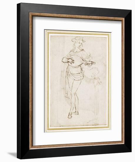 A Lute Player (Pen and Dark Brown Ink over Black Chalk on Off-White Paper)-Pietro Perugino-Framed Giclee Print