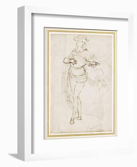 A Lute Player (Pen and Dark Brown Ink over Black Chalk on Off-White Paper)-Pietro Perugino-Framed Giclee Print