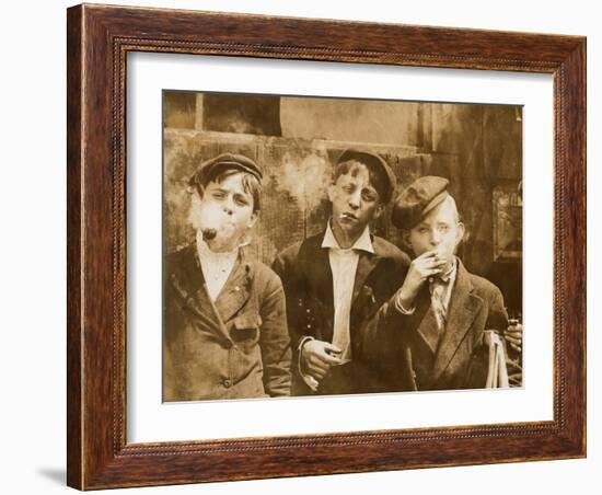 A.M. Monday, Newsies at Skeeter's Branch They Were All Smoking, St. Louis, Missouri, May 9, 1910-null-Framed Art Print