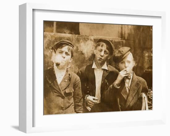 A.M. Monday, Newsies at Skeeter's Branch They Were All Smoking, St. Louis, Missouri, May 9, 1910-null-Framed Art Print