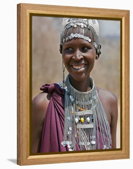 A Maasai Girl from the Kisongo Clan Wearing an Attractive Beaded Headband and Necklace-Nigel Pavitt-Framed Premier Image Canvas