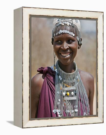 A Maasai Girl from the Kisongo Clan Wearing an Attractive Beaded Headband and Necklace-Nigel Pavitt-Framed Premier Image Canvas