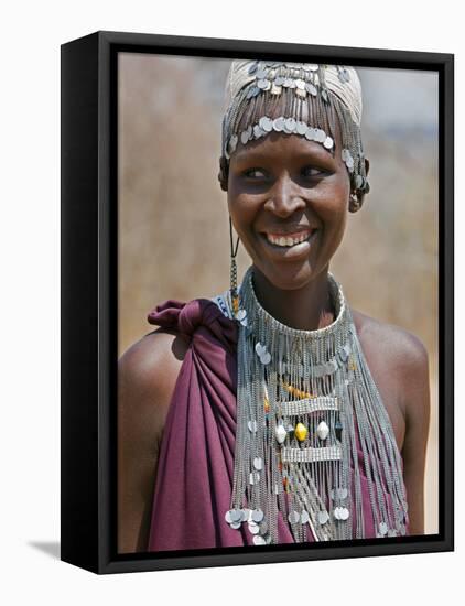A Maasai Girl from the Kisongo Clan Wearing an Attractive Beaded Headband and Necklace-Nigel Pavitt-Framed Premier Image Canvas