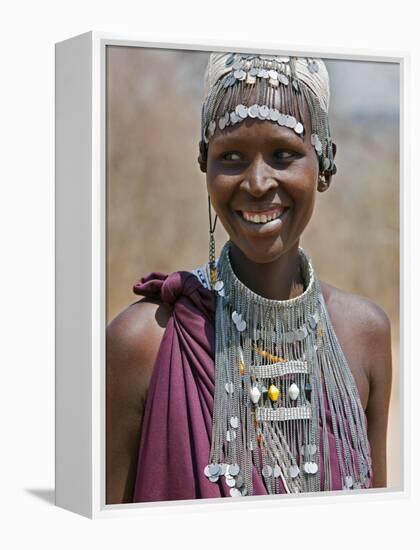 A Maasai Girl from the Kisongo Clan Wearing an Attractive Beaded Headband and Necklace-Nigel Pavitt-Framed Premier Image Canvas