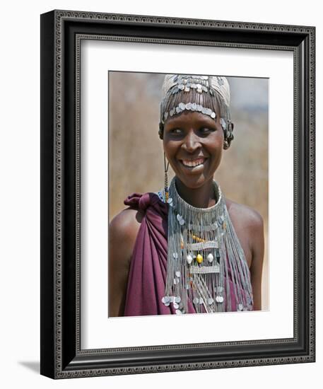 A Maasai Girl from the Kisongo Clan Wearing an Attractive Beaded Headband and Necklace-Nigel Pavitt-Framed Photographic Print