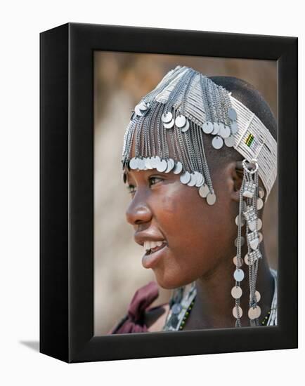 A Maasai Girl from the Kisongo Clan Wearing an Attractive Beaded Headband-Nigel Pavitt-Framed Premier Image Canvas