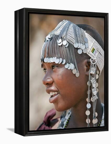 A Maasai Girl from the Kisongo Clan Wearing an Attractive Beaded Headband-Nigel Pavitt-Framed Premier Image Canvas