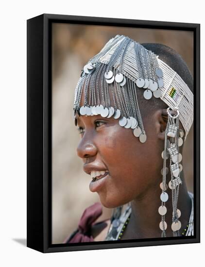 A Maasai Girl from the Kisongo Clan Wearing an Attractive Beaded Headband-Nigel Pavitt-Framed Premier Image Canvas