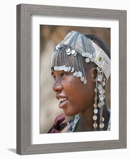 A Maasai Girl from the Kisongo Clan Wearing an Attractive Beaded Headband-Nigel Pavitt-Framed Photographic Print