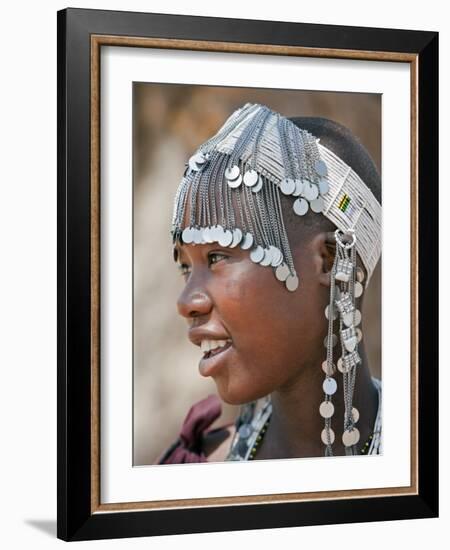 A Maasai Girl from the Kisongo Clan Wearing an Attractive Beaded Headband-Nigel Pavitt-Framed Photographic Print