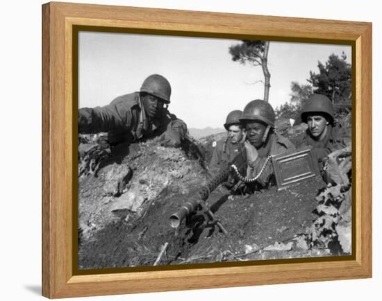 A Machine Gun Crew in Firing Position During the Korean War-Stocktrek Images-Framed Premier Image Canvas