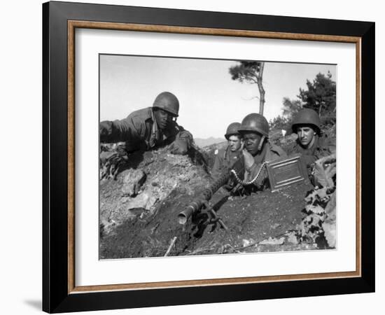 A Machine Gun Crew in Firing Position During the Korean War-Stocktrek Images-Framed Photographic Print