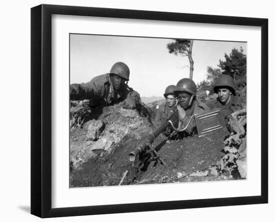 A Machine Gun Crew in Firing Position During the Korean War-Stocktrek Images-Framed Photographic Print