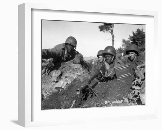 A Machine Gun Crew in Firing Position During the Korean War-Stocktrek Images-Framed Photographic Print