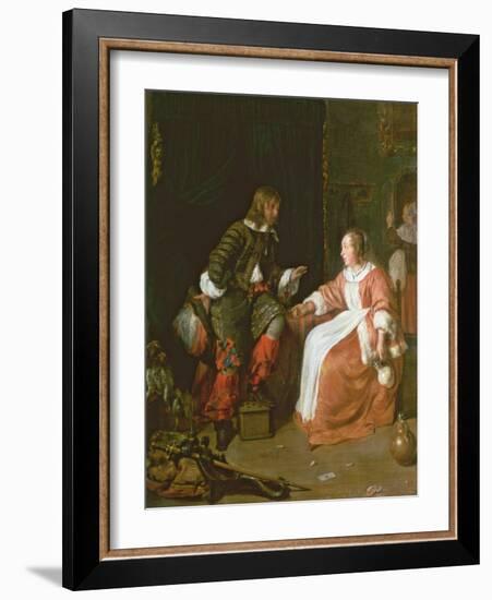 A Maid and an Officer, C. 1660-70-Gabriel Metsu-Framed Giclee Print