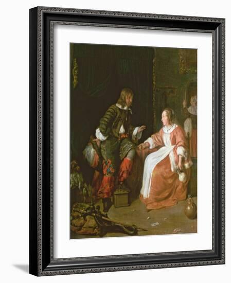 A Maid and an Officer, C. 1660-70-Gabriel Metsu-Framed Giclee Print