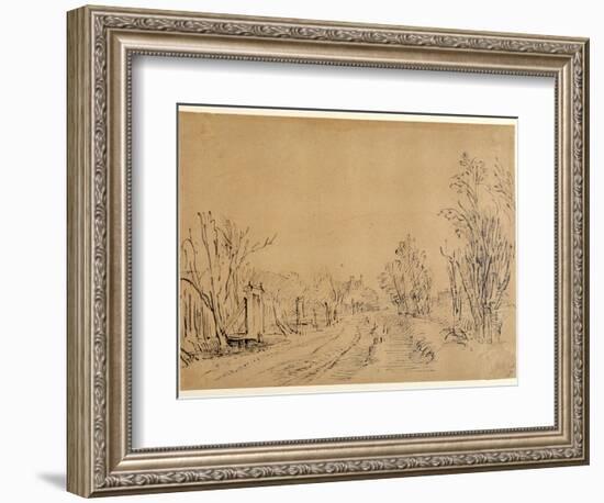 A Main Road Leading to a House Through Trees (Two Bridges and Gate Accesses to the Dijk) (Pen and I-Rembrandt van Rijn-Framed Giclee Print