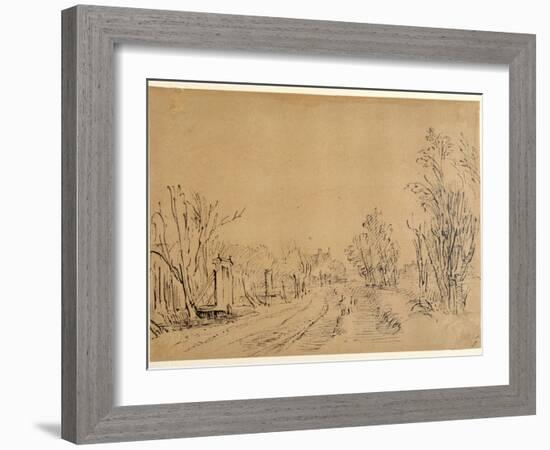 A Main Road Leading to a House Through Trees (Two Bridges and Gate Accesses to the Dijk) (Pen and I-Rembrandt van Rijn-Framed Giclee Print