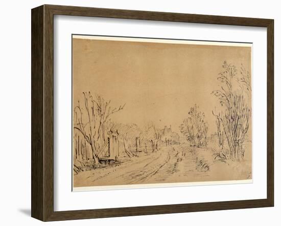 A Main Road Leading to a House Through Trees (Two Bridges and Gate Accesses to the Dijk) (Pen and I-Rembrandt van Rijn-Framed Giclee Print