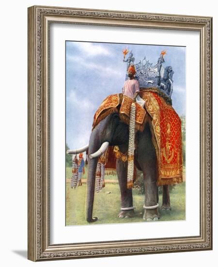 A Majestic Elephant at Bengal's Chief Festive Gathering, India, 1922-L Reverend Barber-Framed Giclee Print