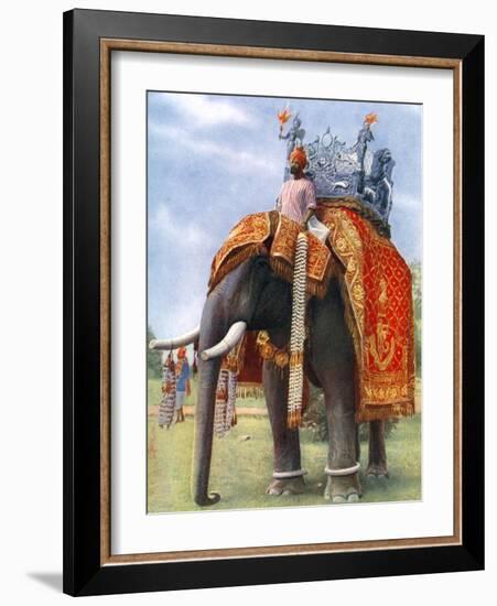 A Majestic Elephant at Bengal's Chief Festive Gathering, India, 1922-L Reverend Barber-Framed Giclee Print