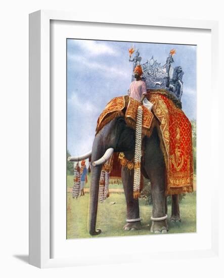 A Majestic Elephant at Bengal's Chief Festive Gathering, India, 1922-L Reverend Barber-Framed Giclee Print