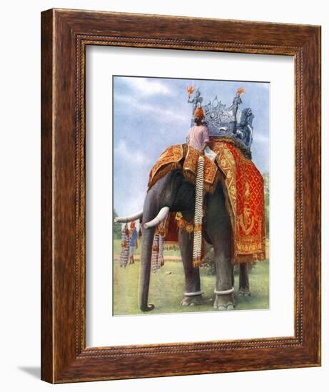 A Majestic Elephant at Bengal's Chief Festive Gathering, India, 1922-L Reverend Barber-Framed Giclee Print