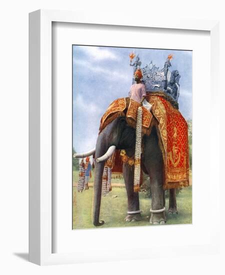 A Majestic Elephant at Bengal's Chief Festive Gathering, India, 1922-L Reverend Barber-Framed Giclee Print