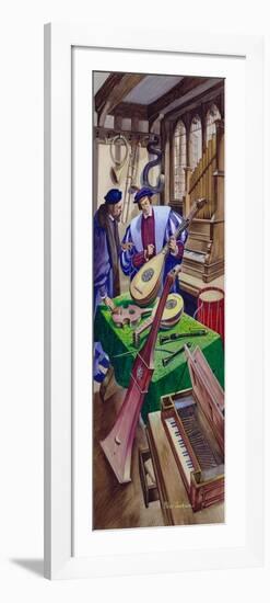 A Maker of Musical Instruments in His Shop in Tudor times (Gouache on Paper)-Peter Jackson-Framed Giclee Print