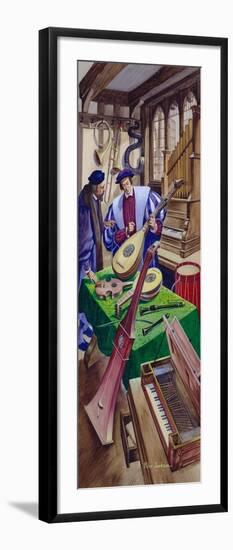 A Maker of Musical Instruments in His Shop in Tudor times (Gouache on Paper)-Peter Jackson-Framed Giclee Print