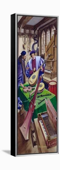 A Maker of Musical Instruments in His Shop in Tudor times (Gouache on Paper)-Peter Jackson-Framed Premier Image Canvas