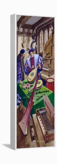 A Maker of Musical Instruments in His Shop in Tudor times (Gouache on Paper)-Peter Jackson-Framed Premier Image Canvas